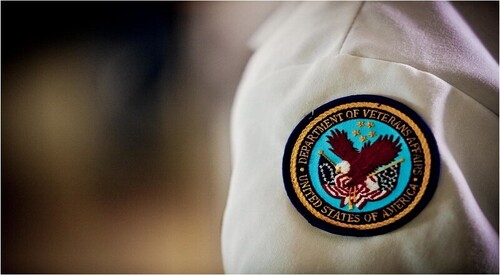 Close up of the VA Seal on a white medical jacket